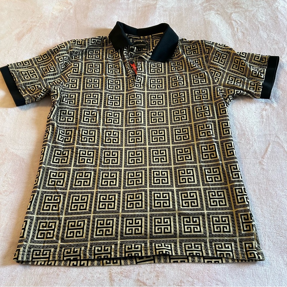 American Breed brown and black patterned velvet burnout short sleeve polo XL